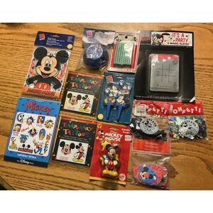 Vintage Mickey Mouse Party Supplies Lot Tattoos Confetti Wilton Candles Disney